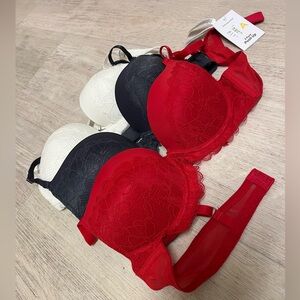 34A Bra Trio pack - Red, grey , White lightly padded